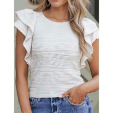 Textured Ruffled Round Neck T-Shirt