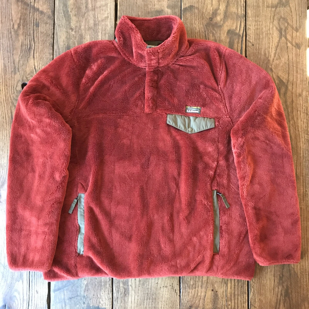 EUC Mens LL Bean Hi-Pile Fleece Pullover 1/4 Snap LARGE Red Ochre, Olive  SOFT! | eBay