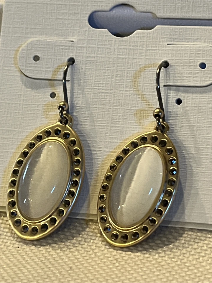 Pendientes colgantes ovalados de piedra y pavé dorado Lucky Brand nuevos con etiquetas Foto 2 de 3