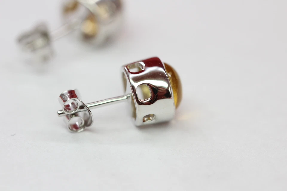 4,59 Carati Quarzo Citrino Cabochon Orecchini 925 Argento Gialli Preziose Unisex - Immagine 3 di 4