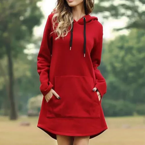 Womens Sweatshirt Hoodie Pullover Dress Pullover Tunic Women Long Solid Color UK - Picture 10 of 18