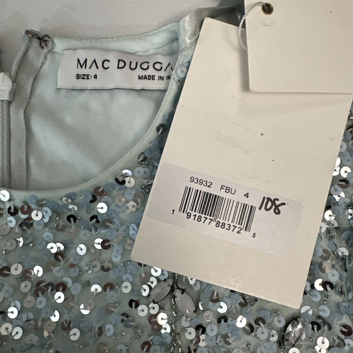 NWT $998 Mac Duggal [ 4 ] 93932 Flutter Sleeve Sequin High Neck