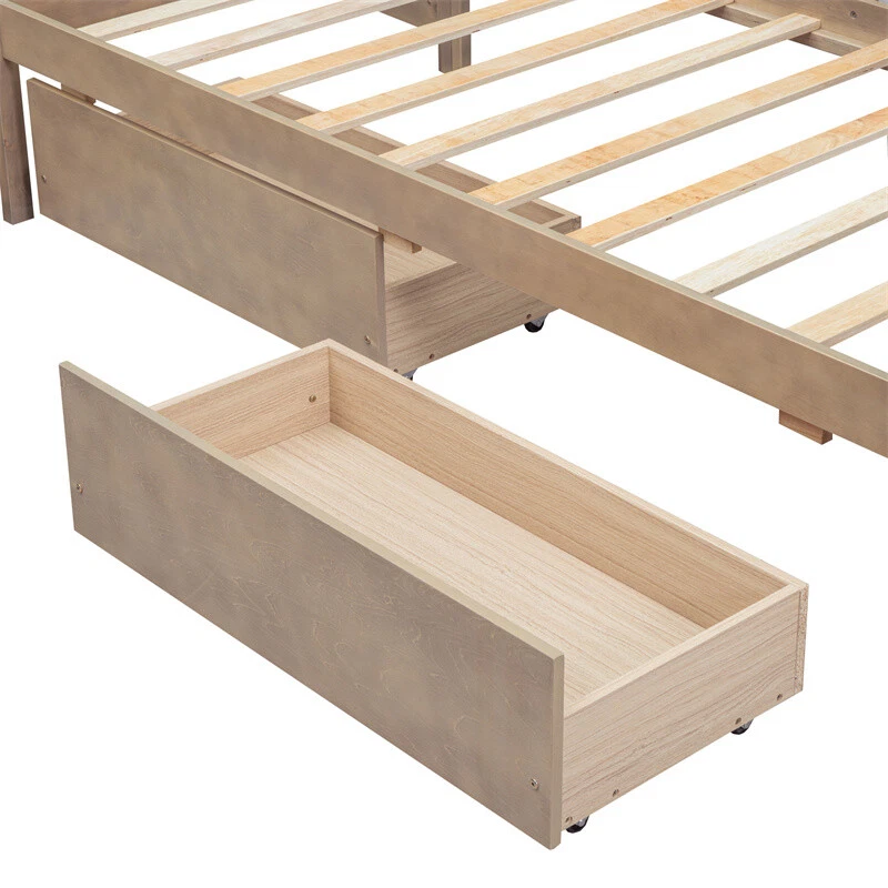 Marcos de cama con plataforma en forma de L con 3 cajones de almacenamiento de madera maciza cama doble cama esquinera Foto 4 de 4