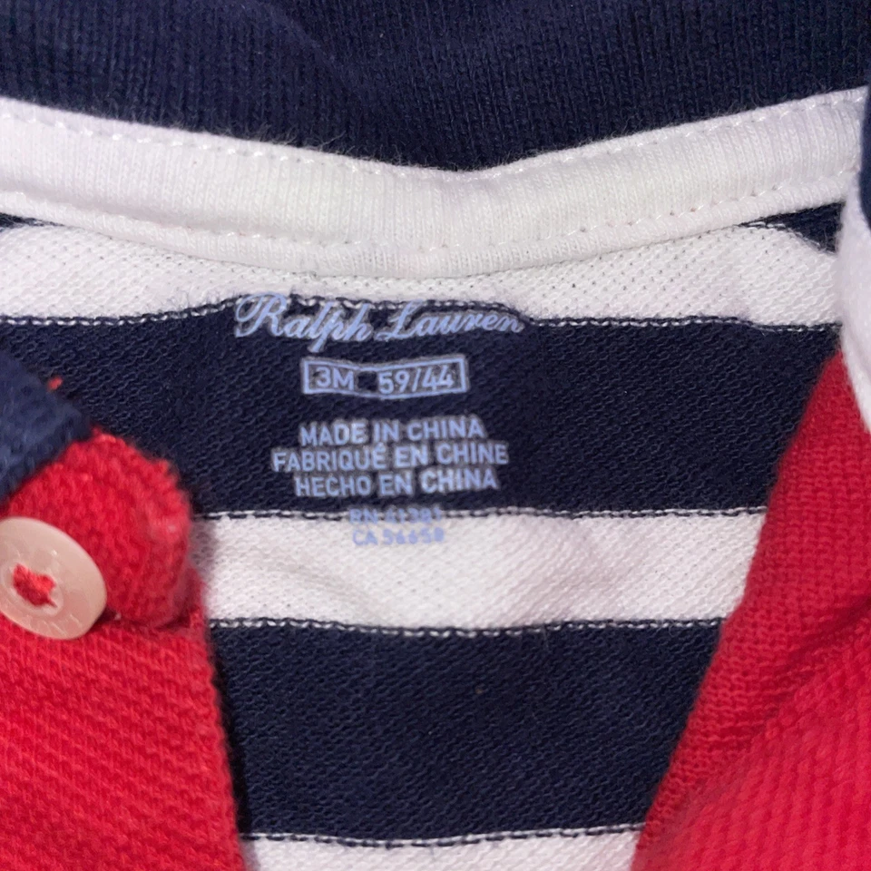 Ralph Lauren Polo Shortall 3 Meses Rojo Big Pony Rugby Una Pieza Bebé Conjunto Foto 3 de 4