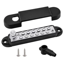 1/4" Stud Power Distribution Block Bus Bar with 12 x #8 Screws,  5.3" 12V 150A M