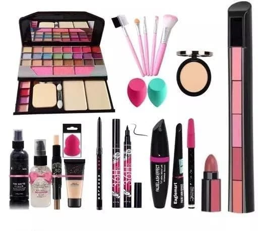 SHISHI Makeup Kit with 5 Pink Makeup Brushes (Pack of 20)