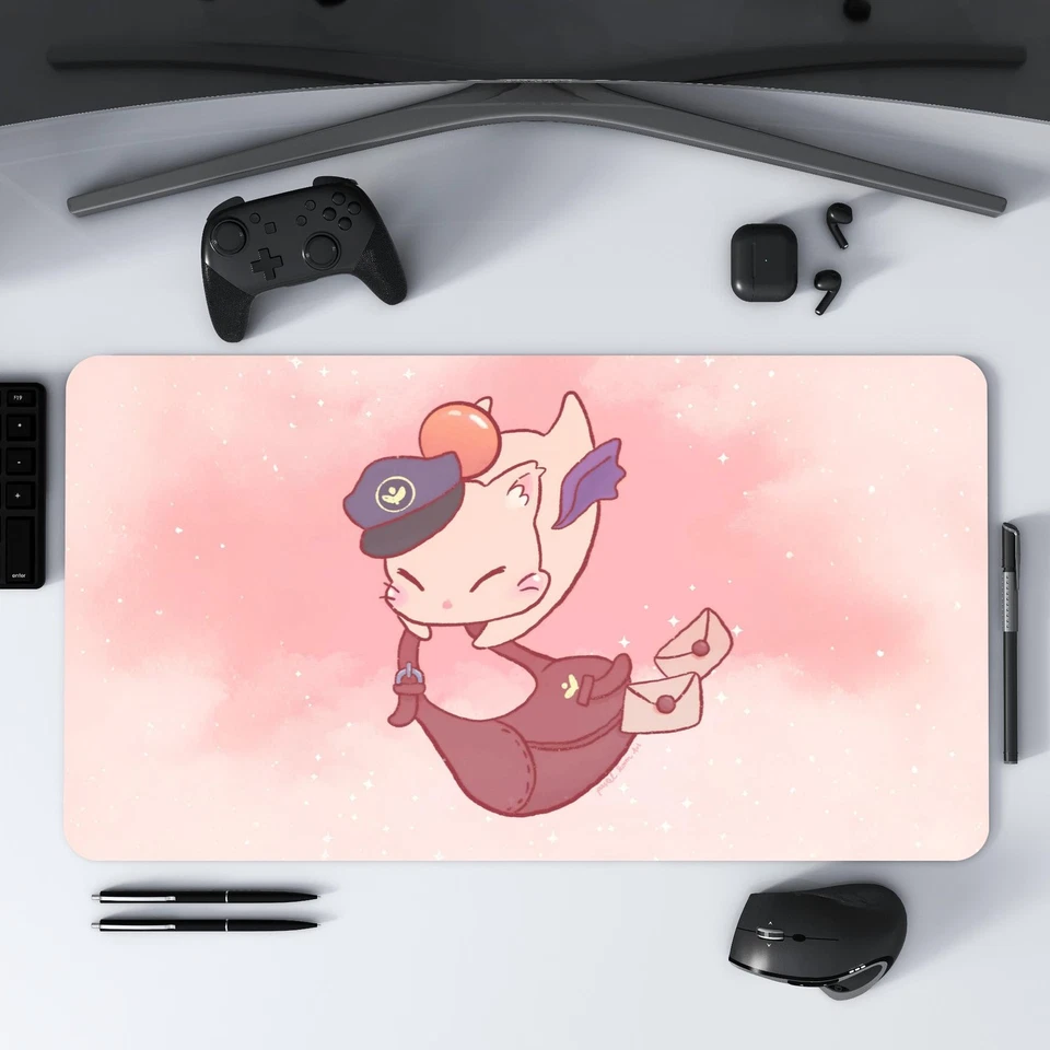 Moogle Mailman Pink Desk Mat, FF Mousepad, XL XXL Gaming Pad, Kupo Gift - Image 3 of 4