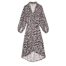 GANNI Floral Printed Crêpe Wrap Midi Dress Sz 34 (US 2) $265 Balloon Sleeves