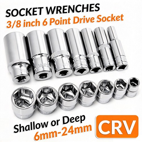 Chrome Plated 6 Point Sockets 3/8" Drive, Shallow or Deep Choose Size 6mm - 24mm - Afbeelding 1 van 47