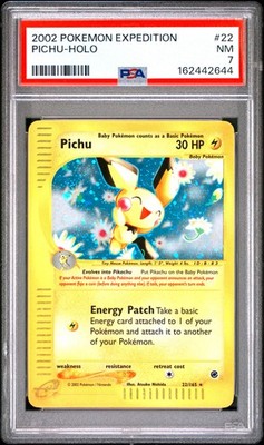 2002 POKEMON EXPEDITION #22 PICHU-HOLO PSA 7