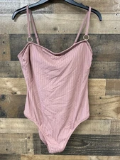 Shade & Shore Womens One Piece Ribbed Bandeau Swimsuit Mauve Purple Size L 12-14