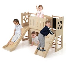8-in-1 Toddler Slide w/Slide Climber, Ladders, Toy Storage, Chalkboard, Hideouts