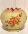 Fenton Burmese Uranium Glass Rose Bowl Signed Hand Painted Yellow Pink 4x3.5”