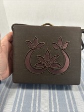 1950s faille Vintage Black Faille Half-Moon Box Purse with Embroidered Red Rose Patch — listing 5