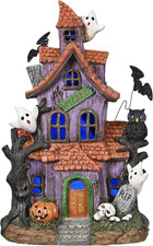 Halloween Decorations, Lighted Halloween Village Houses with LED Lights, Resin S