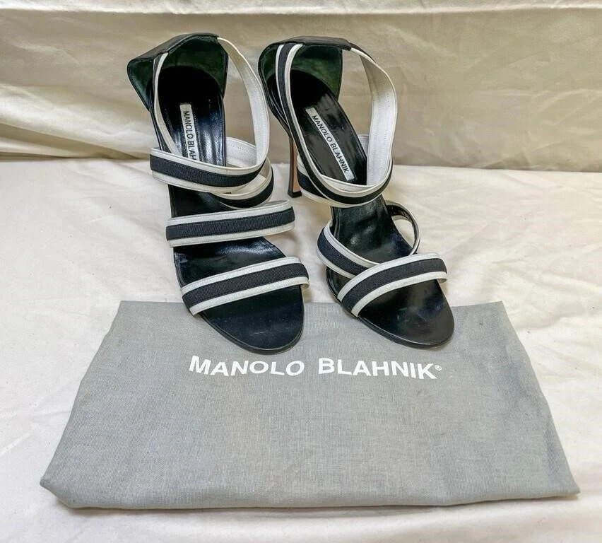 Manolo Blahnik 罗缎胶带皮革绑带高跟鞋 39 码 EU — 第 2/4 张图片