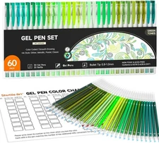 60-Pack Green Tone Gel Pens & Refills for Adult Coloring