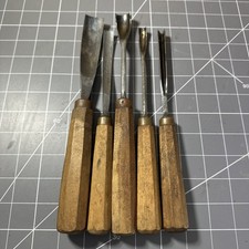 Vintage Sculpture Assoc NY Large Wood Carving Tool Gouge 5pc Italy Hex Beechwood