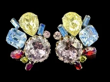 Multicolor Rhinestone Cluster Earrings Dogtooth Prong Attributed Alice Caviness