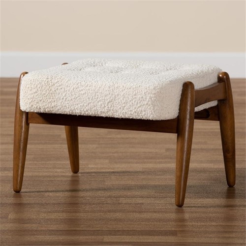 Baxton Studio Jeanine Cream Boucle Fabric and Brown Rubberwood Ottoman Footstool - Picture 7 of 8
