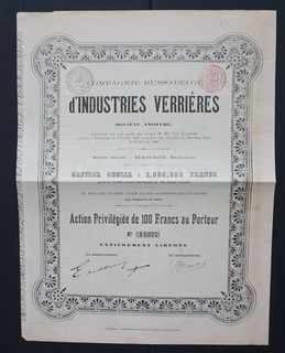 Russia Russian Belgian Glass Industry (St.Petersburg) 1899 pref.share