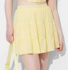 Wild Fable Women  s Skirt Tiered Ruffled Eyelet Yellow Elastic Waist NWT Size XXS