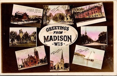 Madison WI University Wisconsin Campus RPPC Hand Tinted Multi View Postcard