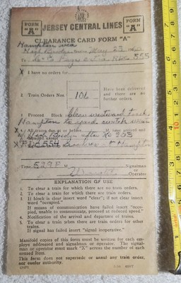 1960 Jersey Central Lines Clearance Card