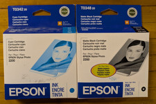 Genuine Epson 2200 T0342, T0348 Matte Black  Cyan Ink Cartridges