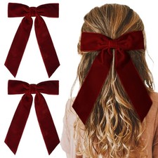 2PCS Red Velvet Hair Bows Hair Clips 5" Big Fall Alligator Clips Hair Accesso...