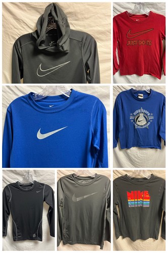 Nike Boys Long Sleeve Shirts Lot 7 Dri-Fit Pro Graphic Tees Size L