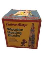 Curious George Wooden Nesting Blocks Set of 10 1997 Schylling Learn Alphabet