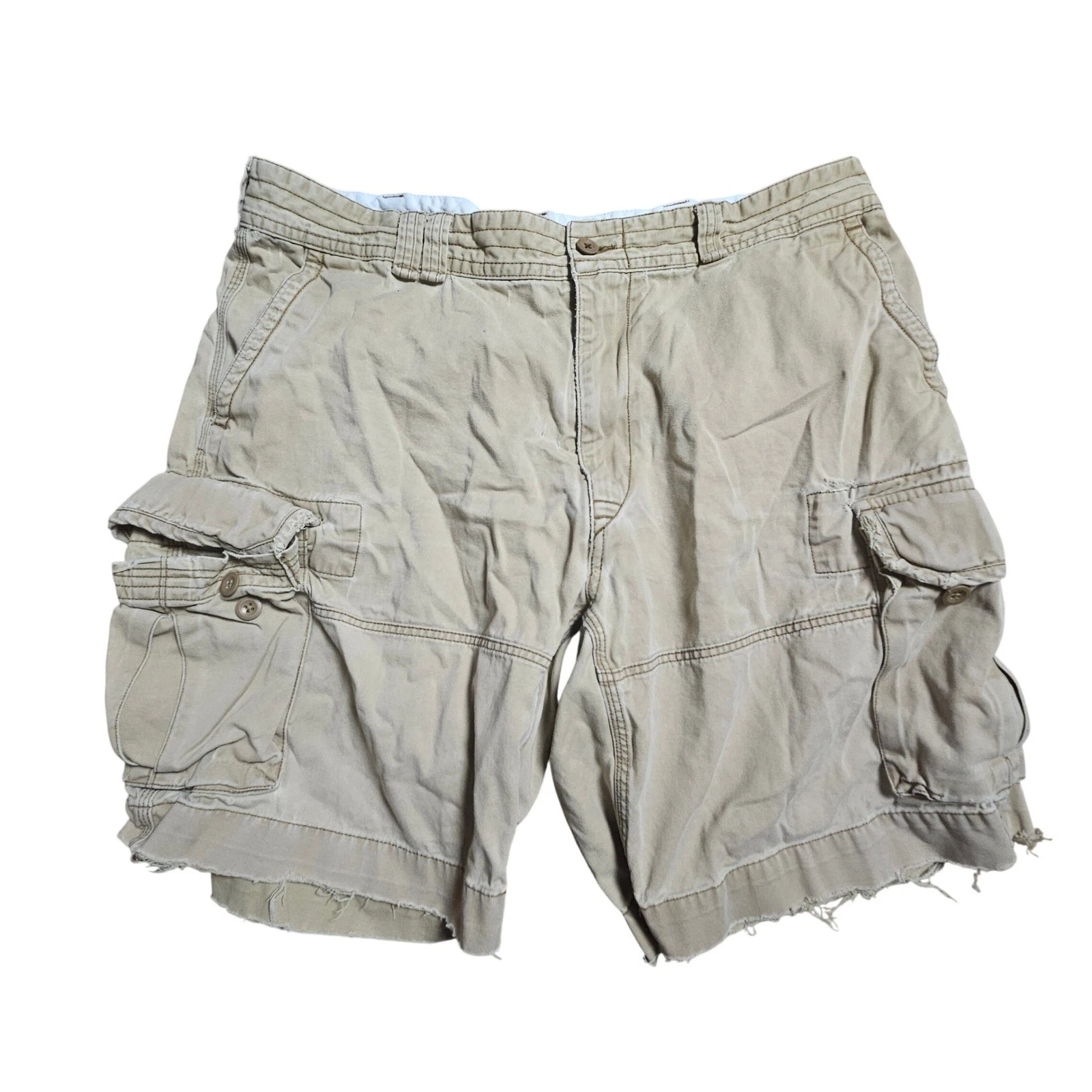Polo Ralph Lauren Khaki Cargo Shorts Distressed Hem 40 Utility Outdoor Gorpcore