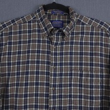 Sir Pendleton Wool Shirt Mens Large Brown Blue Plaid Long Sleeve Button Up