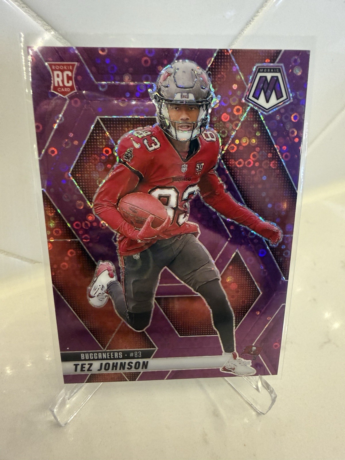2025 Panini Mosaic - Tez Johnson Purple No Huddle RC #316 - Buccaneers /50 Disco