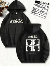 Men'S Gorillaz Graphic Hoodie Black Pullover Sweatshirt Adjustable Drawstring Ho