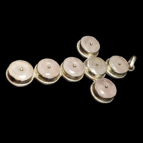 Vintage Large Sterling Silver Rose Quartz Cross Pendant 14.6 Grams - Picture 5 of 7