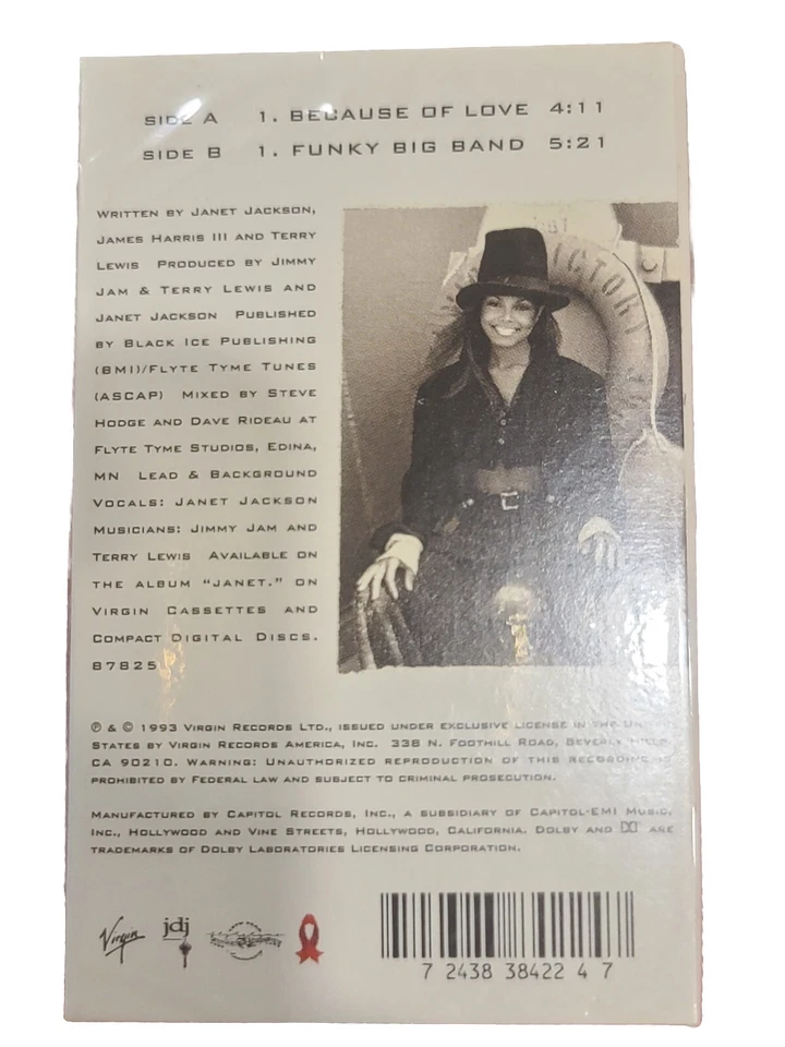 Janet Jackson - BECAUSE OF LOVE - CASSETTE - Single NEW SEALED - Image 3 of 3