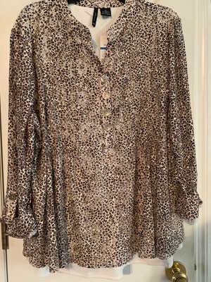 NWT - New Directions Size 3X Lined Leopard Print Button Front 3/4 Sleeve Blouse