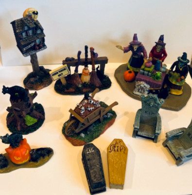 Lot of 10 Lemax Spooky Town Accessories Potion Time Trio Broom Parking & More