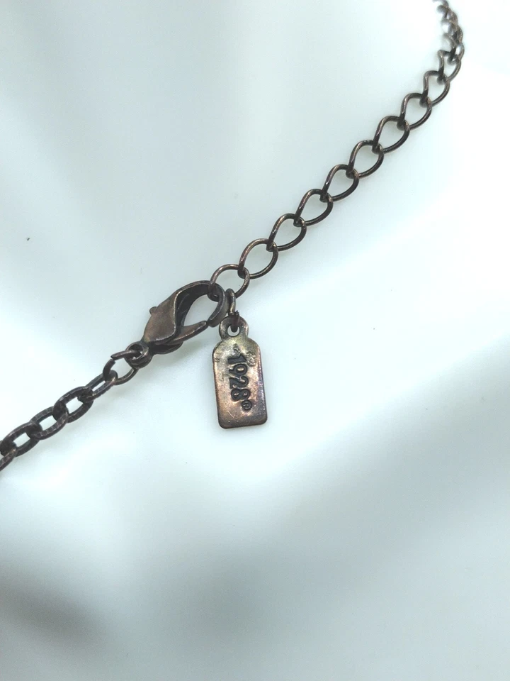 1928 Signed Tan & Green Translucent Beaded Bronze Necklace Costume Jewelry Boho - Image 3 of 3