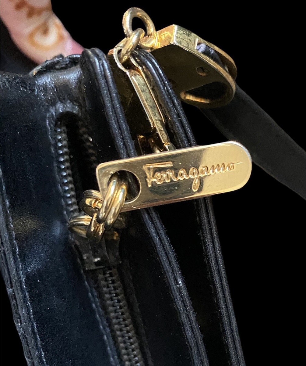 Vintage Salvatore Ferragamo Leather Shoulder Bag Black Italy