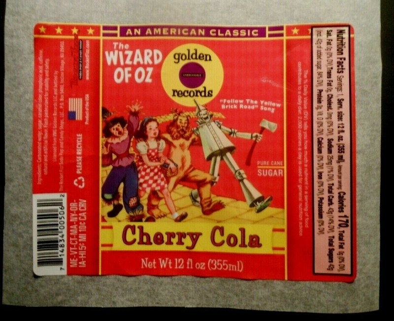 SODA POP LABEL "THE WIZARD OF OZ CHERRY COLA" ROCKET FIZZ 4 3/4" X 3 3/4" 