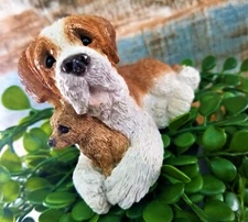 Stone Critters BIG DOG LITTLE DOG St Bernard Hand Painted Casted USA United VTG