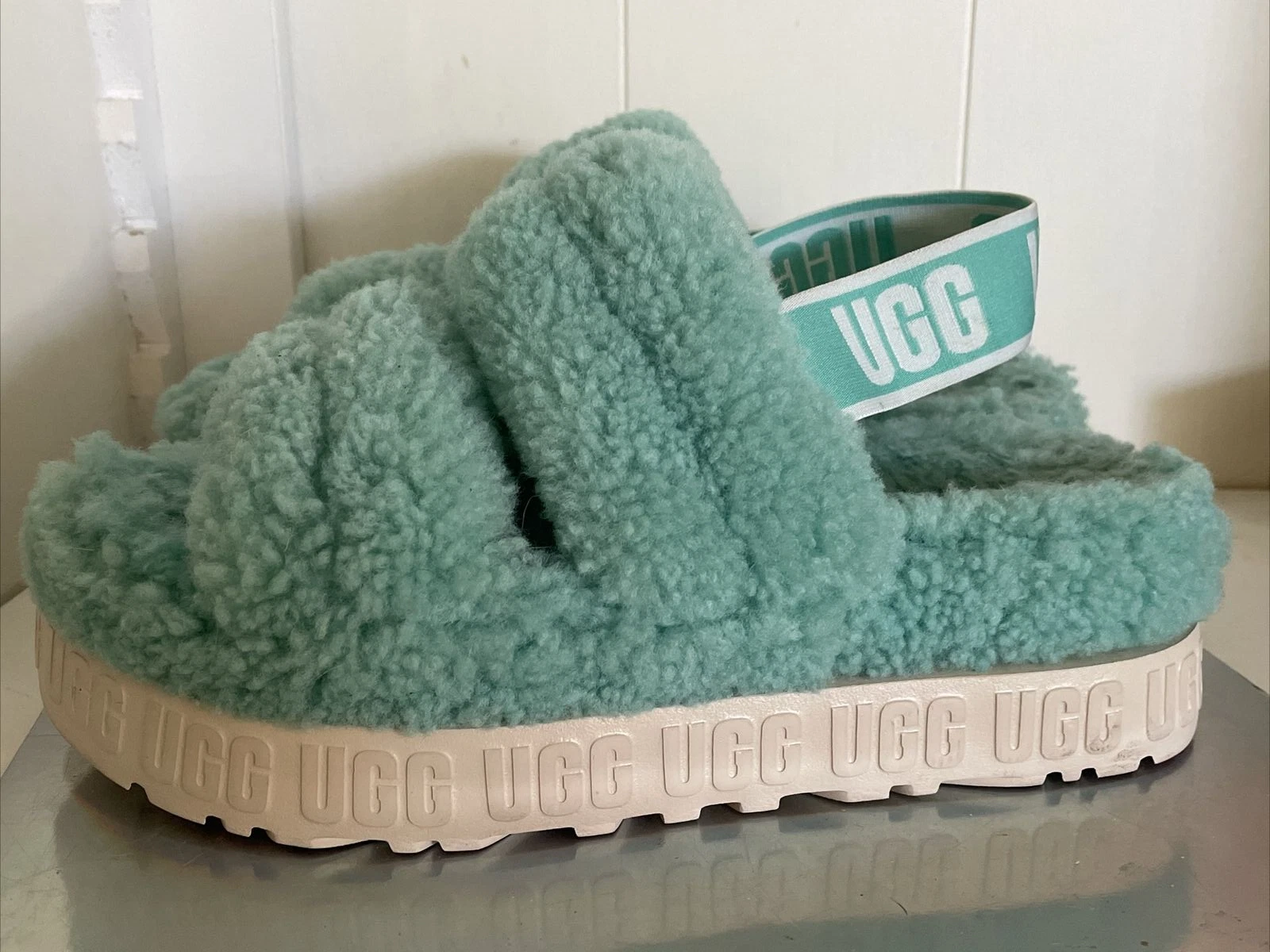 Sandali pantofole con plateau UGG Oh Fluffita Teal Lifestyle slides taglia 7