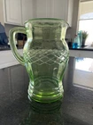 Vintage Anchor Hocking Uranium Glass Pitcher 8” Cris Cross Pattern
