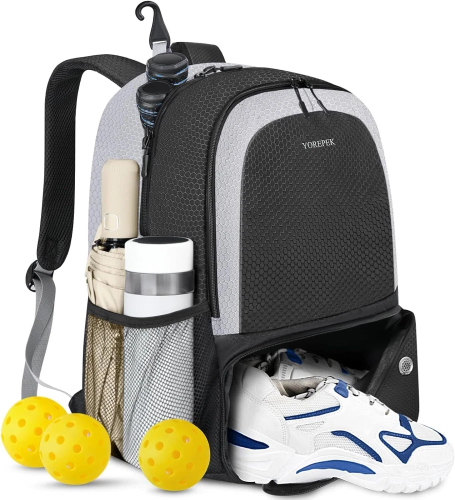 Pickleball Bag Backpack with Shoe Compartment, Fence Hook for Men Women, Larg... Pickleball Bag Backpack with Shoe Compartment, Fence Hook for Men Women, Larg...