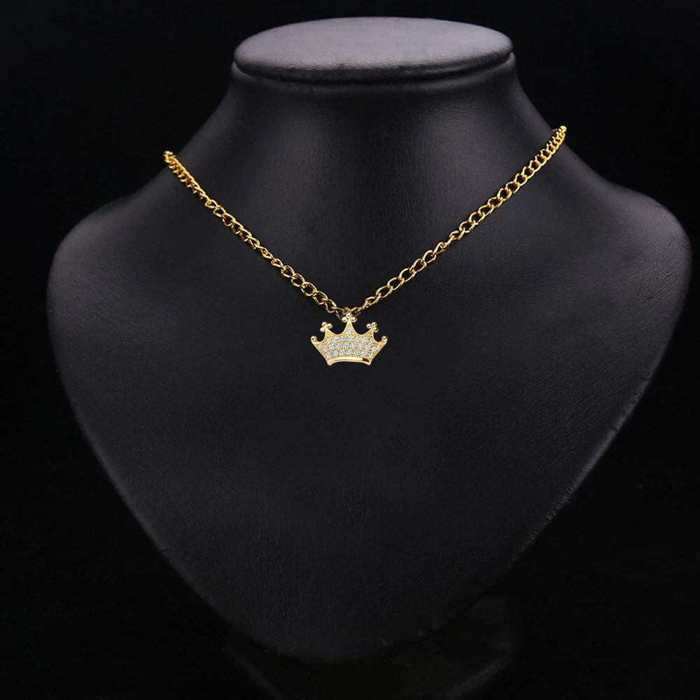 Gold crown pendant necklace deals