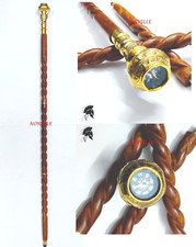 Antique Nautical Wooden Walking Stick Wooden Cane with Brass Compass handle
