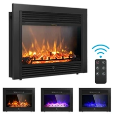 28.5" Fireplace Electric Embedded Insert Heater Glass Log 3 Flame Color Remote